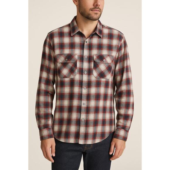 Vince Other - Vince Red Navy Gray Plaid Cotton Button Down Shirt Men’s Large